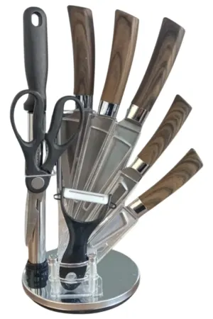 Kit de Facas em Aço Inox para Cozinha com Suporte Giratório 360° – Linha Luxo 9 Peças - Jefe's Imports