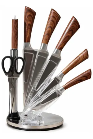 Kit de Facas em Aço Inox para Cozinha com Suporte Giratório 360° – Linha Luxo 9 Peças - Jefe's Imports