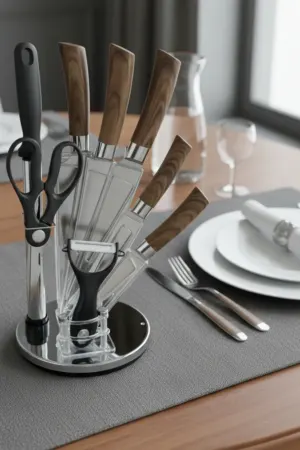 Kit de Facas em Aço Inox para Cozinha com Suporte Giratório 360° – Linha Luxo 9 Peças - Jefe's Imports