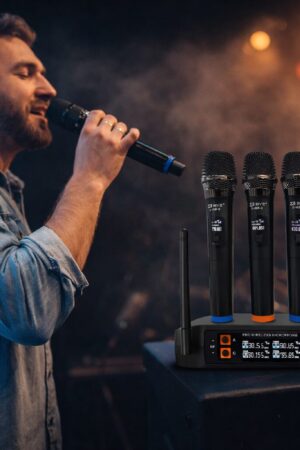 Microfone Wireless Profissional com 4 Microfones Portáteis UHF Sem Fio - Jefe's Imports