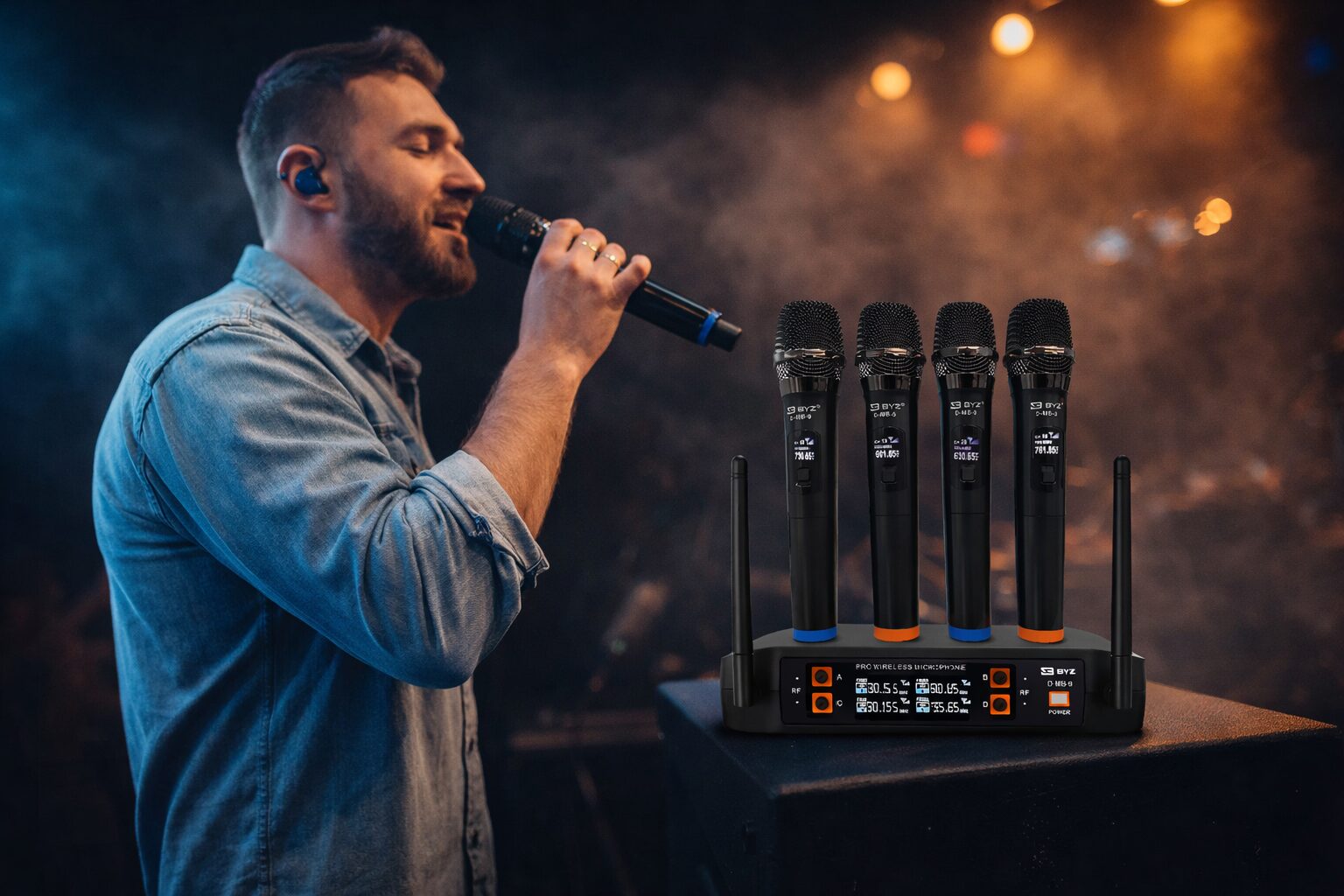 Microfone Wireless Profissional com 4 Microfones Portáteis UHF Sem Fio – Jefe's Imports Microfone Wireless Profissional com 4 Microfones Portáteis UHF Sem Fio - Jefe's Imports