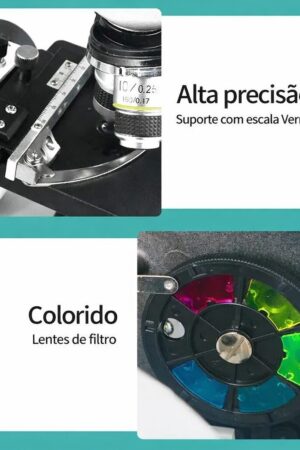 Microscópio Binocular Profissional Biológico com 4 Objetivas – Até 1600X com Maleta - Jefe's Imports