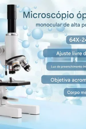 Microscópio Biológico Monocular Profissional 64x a 2400x com Iluminação Ajustável - Jefe's Imports