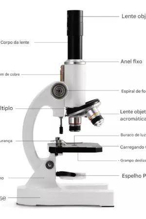 Microscópio Biológico Monocular Profissional 64x a 2400x com Iluminação Ajustável - Jefe's Imports