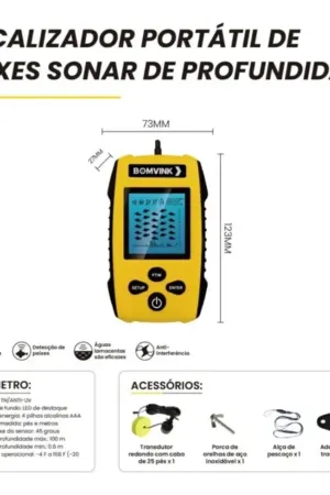 Localizador de Peixes Sonar Portátil Fish Finder com Transdutor e Display LCD - Jefe's Imports