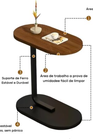 Mesa Lateral de Apoio para Sofá e Cama Tipo C em MDF com Estrutura de Ferro - Jefe's Imports