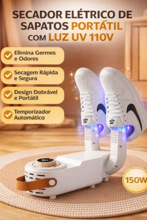 Secador Elétrico de Sapatos Portátil com Luz UV 110V – Seca Meias, Botas e Calçados 150W - Jefe's Imports
