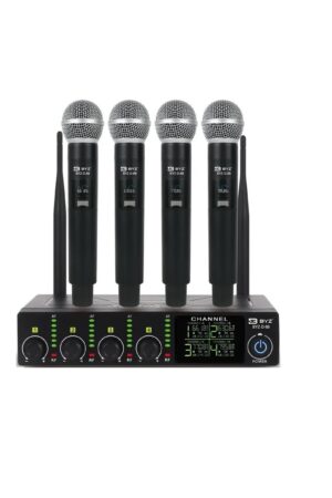 Sistema de Microfone Sem Fio Profissional BYZ-D-69 UHF 4 Canais com Display Digital - Jefe's Imports
