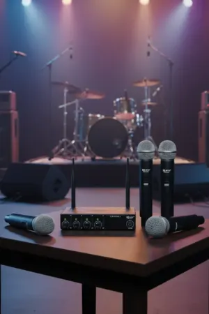 Sistema de Microfone Sem Fio Profissional BYZ-D-69 UHF 4 Canais com Display Digital - Jefe's Imports