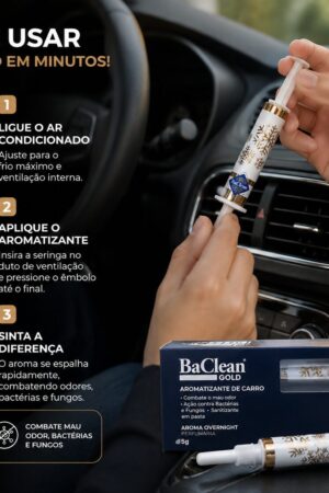 Aromatizante Para Ar Condicionado Automotivo Tipo Seringa 5g BaClean Gold Sanitizante Anti Odor Bactérias e Fungos - Jefe's Imports