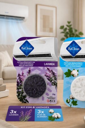 Kit 6 Pastilhas Aromatizantes Para Ar Condicionado BaClean Lavanda e Flor de Algodão 25g - Jefe's Imports