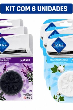 Kit 6 Pastilhas Aromatizantes Para Ar Condicionado BaClean Lavanda e Flor de Algodão 25g - Jefe's Imports