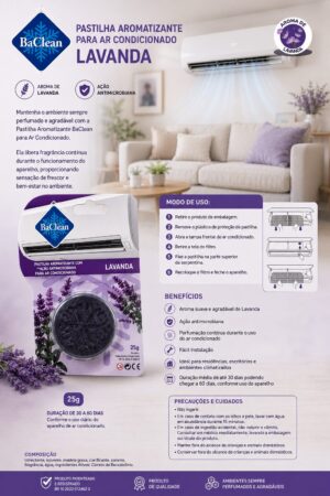 Kit 6 Pastilhas Aromatizantes Para Ar Condicionado BaClean Lavanda e Flor de Algodão 25g - Jefe's Imports
