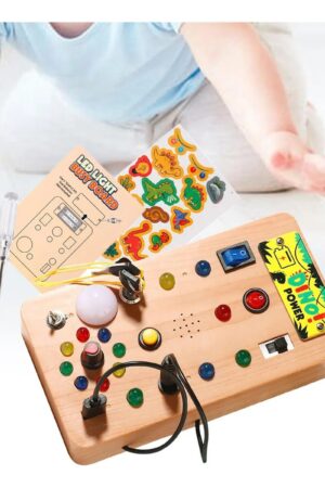 Painel Sensorial Infantil Montessori Dino Power Interativo em Madeira com Luzes Educativas - Jefe's Imports