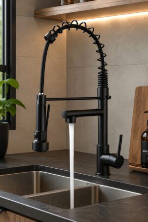 Torneira Gourmet Flexível Preto Fosco com Ducha Extensível e Spray Duplo para Cozinha Moderna - Jefe's Imports
