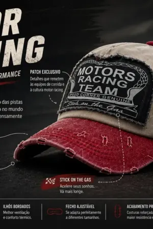 Boné Vintage Motor Racing Team Masculino Feminino Ajustável Estilo Racing Desgastado Algodão Premium - Jefe's Imports
