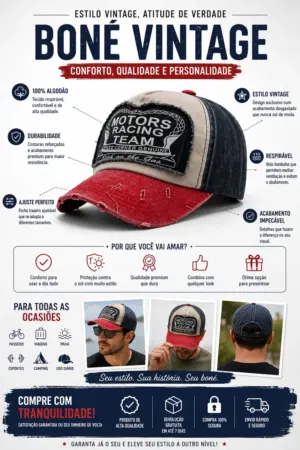 Boné Vintage Motor Racing Team Masculino Feminino Ajustável Estilo Racing Desgastado Algodão Premium - Jefe's Imports