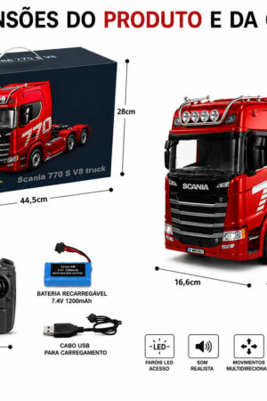 Caminhão Scania 770S Controle Remoto 19 Canais 2.4GHz Recarregável Escala 1:18 Licenciado - Jefe's Imports