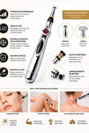 Caneta de Acupuntura Eletrônica Digital 9 Níveis Massageador Terapêutico Alívio de Dores - Jefe's Imports